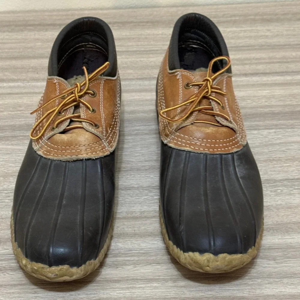 LL Bean Maine Hunting Shoe Duck Boots Brown Leather Lace Up Men‎ 14 N USA Preppy